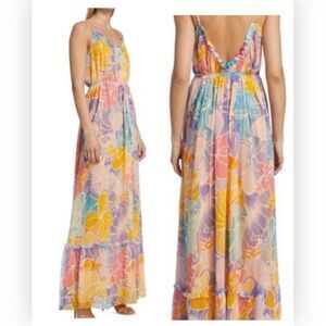 Ramy Brook Ivy Printed Silk Tiered Maxi Dress Medium $585